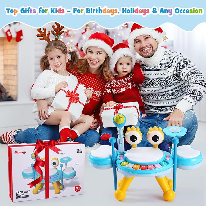 Resosese Toddler Drum Set for 1-3 Year Old, Baby Drum Set for Kids 1 2 3, Montessori Learning Toys with Light-Up Microphone, Birthday Gift for Baby Boys Girls 6 9 12 18 Months