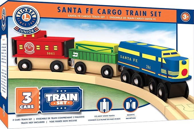 MasterPieces Wood Train Sets - Lionel Santa Fe Cargo 3 Piece Train Set - Officially Licensed Toddler & Kids Toy