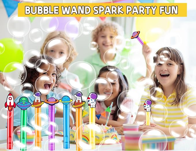 24Pcs Space Bubble Wands for Kids Astronaut Party Favors Supplies Decorations, Pinata Goodie Bag Stuffers & Classroom Prizes