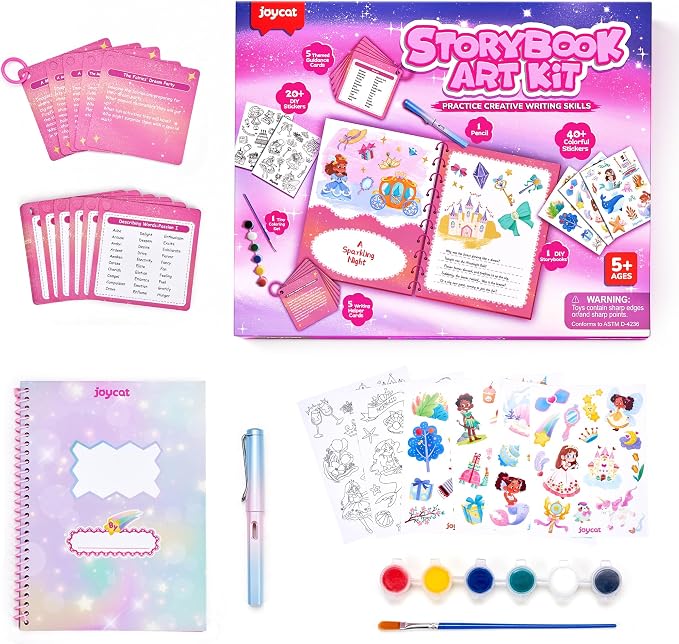 Fantasy Storybook Art Starter Kit, Creative Writing for Kids, Write Your Own Book, Art Kit for Kid 6-9, DIY Craft, Scrapbooking & Journal Supplies, Hardcover Comic Book Making Kit, Christmas Gift