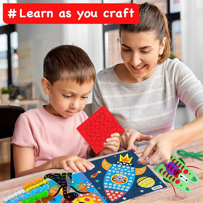 EZCRA Craft Kits for Kids Ages 4-8 - 21 Projects in 1 Craft Box for Kids - All Inclusive No Mess Arts and Crafts Kit, Educational Activity Box for Boys & Girls