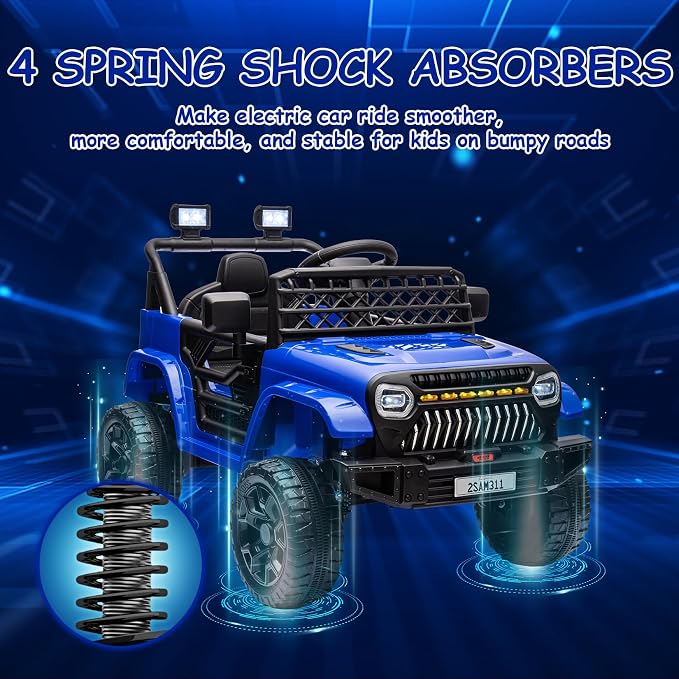 GarveeLife 12V Kids Ride On Truck Electric Vehicle Battery Powered Car Toddles Ride On Toy for Boys Girls with Remote Control, 4-Wheel Suspension, Battery Display, Led Lights, Music, Navy Blue