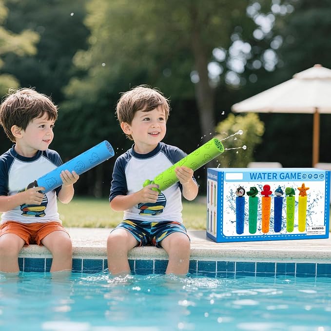 Water Guns for Kids, 6 PCS Foam Squirt Guns Water Blaster Set, Water Squirter Blaster Pool Toys for Kids Toddlers Boys Girls 4-8, 6-8-10-12, Shooter Swimming Pool Party Outdoor Beach Sand Play Game