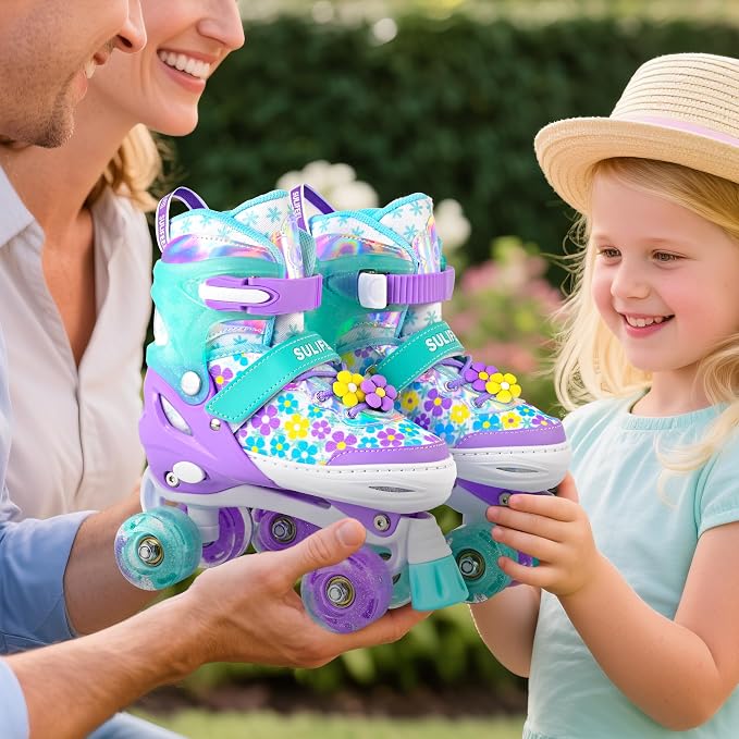 SULIFEEL Rainbow Unicorn 4 Size Adjustable Roller Skates for Girls Boys for Kids Ages 3-5 5-8 6-12 Children Skates Indoor Outdoor
