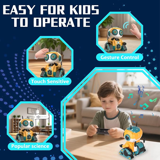 BYTEWAR Robot Toys, Rechargeable Remote Control Robot, with Intelligent Programming Function, Gesture Sensing, Auto-Demo,Music and Dance,Children's Birthday Gift(Yellow)