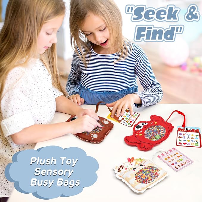 Joyreal Hide and Seek Busy Bag- 3 Pack Seek and Find Hidden Object Game, Sensory Hidden Object Search Problem Solving Travel Game for Kids 3+, Including Alphabet, Food, Fish, Animal