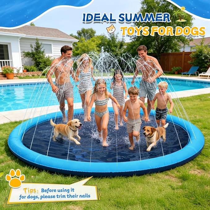127inch Extra Large Non-Slip Splash Pad Sprinkler for Kid and Dog, Toddler Outdoor Toys for Ages 3-12 Boys Girls, Kiddie Dog Pool, Summer Outdoor Water Kids Toys, Parent Games, Backyard, Lawn