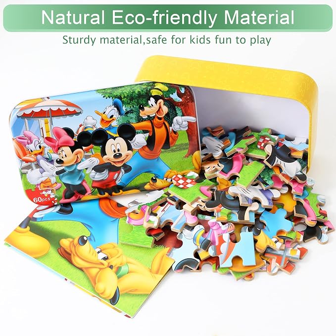 MZZOTOY Puzzles for Kids Ages 4-8, 60 Piece Puzzles for Kids Ages 3-5 in a Metal Box Girls and Boys Learning Educational Jigsaw Puzzle Toys Gifts