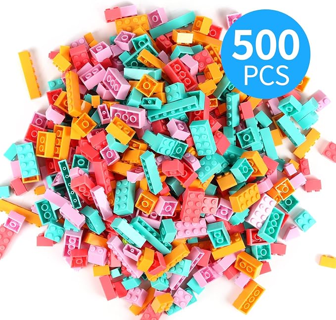 Building Bricks 500 Pieces Set,Classic Colors Building Blocks Toys,Compatible with All Major Brands,Birthday Gift for Kids