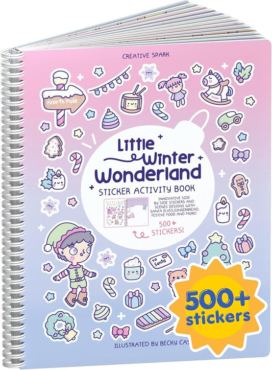 Winter Wonderland 500+ Kids Sticker Book by Cupkin Fun Toddler Travel Activity Coloring and Sticker Book, Road Trip Essentials, 12 Coloring Pages 12 Side by Side Scenes for Ages 2–8 Years