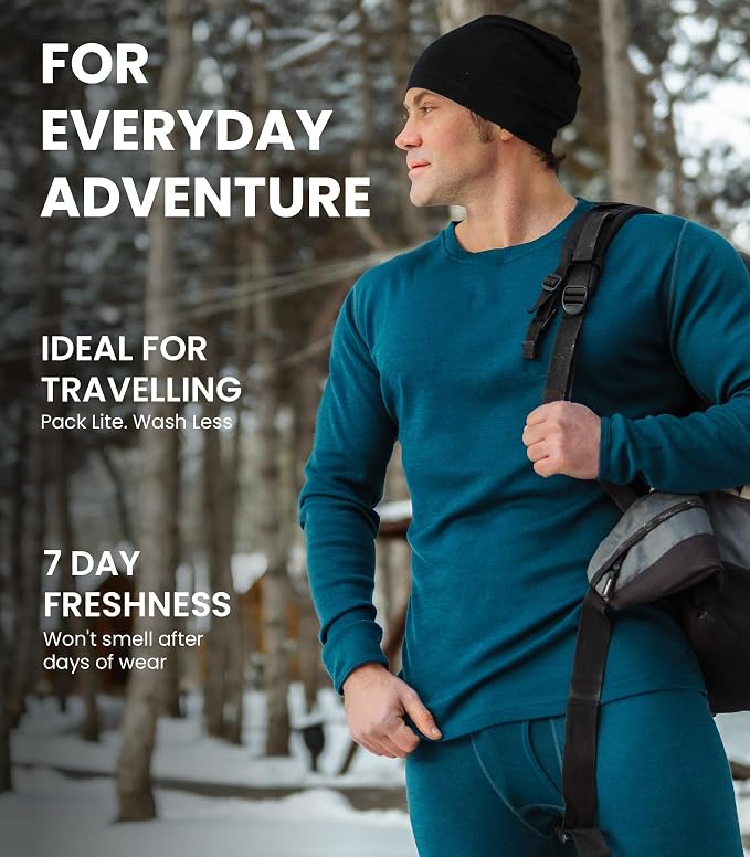 Merino.tech Merino Wool Base Layer Mens Set - Heavyweight, Midweight, Lite Merino Wool Thermal Underwear For Men Top, Bottom