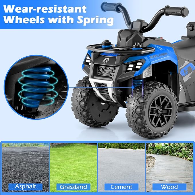OLAKIDS Kids ATV with Spray Function, Remote Control, Storage Trunk, 6V Toddler Ride on Toy, Blue