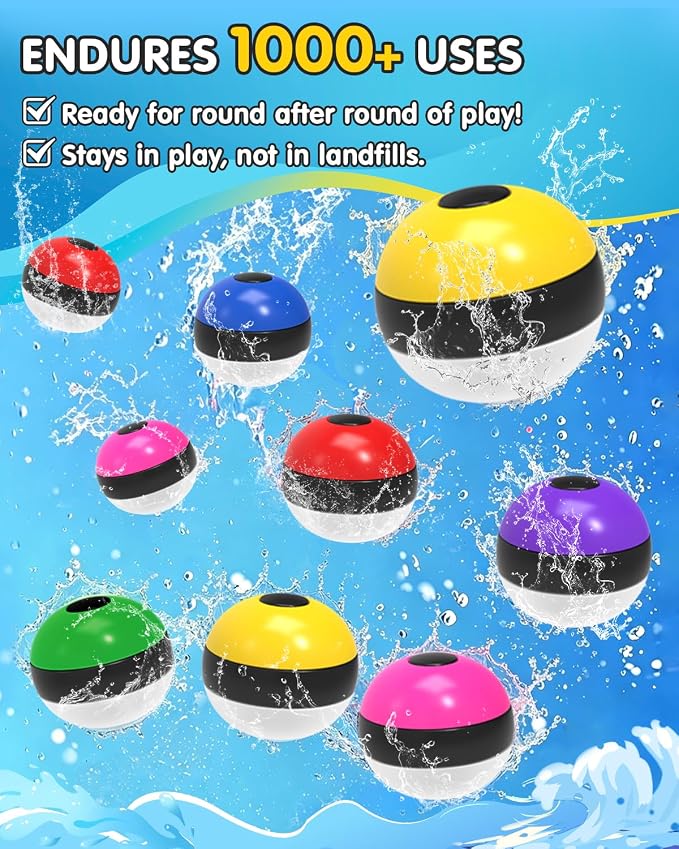 Reusable Water Balloons 12 Pcs, Refillable Self-Sealing Water Bombs, Quick Fill Silicone Water Balls for Kids, Non-Magnetic Splash Toys for Outdoor Summer Fun, Pool Beach Backyard Water Park Games