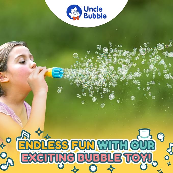 Uncle Bubble Mini Bubble Blower - Non Toxic Bubble Toy for Toddlers and Kids, Confetti Bubbler, Fun Summer Toys for Girls and Boys, Blow Thousands of Mini Bubbles in One Breath