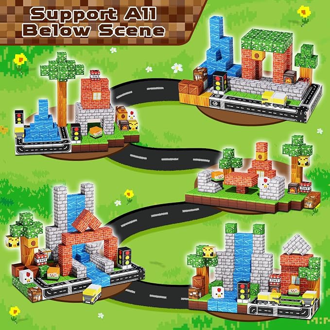 Magneverse 150 PCS Magnetic Blocks - Forest Village Building Block for Kids Ages 4-8, Magnetic Cubes for Boys Girls, STEM Educational Stacking Magnet Toy for 3 4 5 6 7 8 9 10 11 12 Birthday Gifts
