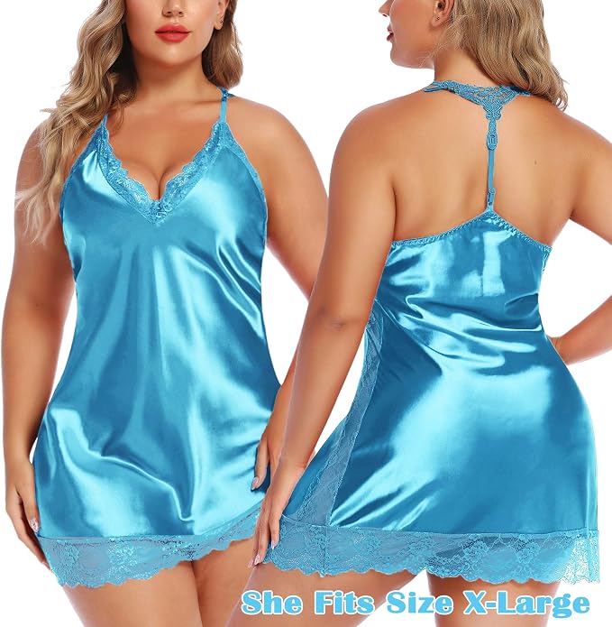 Avidlove Women Lingerie Satin Lace Chemise Nightgown Sexy Full Slips Sleepwear S-4XL