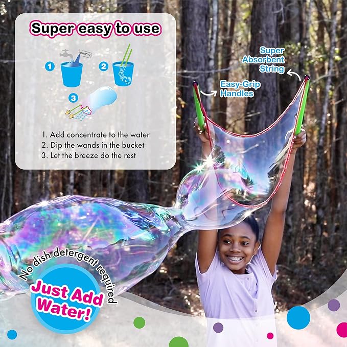 WOWmazing Grab-N-Go Kit: Incl. Wand, Jumbo Bubble Concentrate, Bucket, and Tips & Trick Booklet | Outdoor Toy for Kids, Boys, Girls | Bubbles Made in The USA