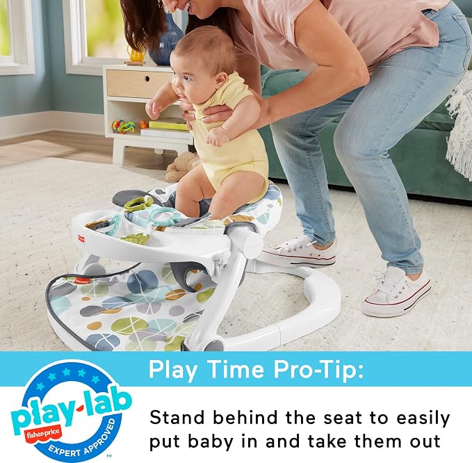 Fisher-Price Portable Baby Chair Sit-Me-Up Floor Seat with Snack Tray, Developmental Toys & Washable Seat Pad, Cute Sloth (Pack of 2)