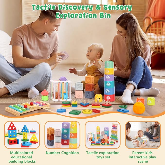 6 in 1 Montessori Baby Toys 6-12-18 Months Infant Sensory Developmental Toys Set, Toddler Gift Early Learning Baby Toys for 1 Year Old Boys Girls