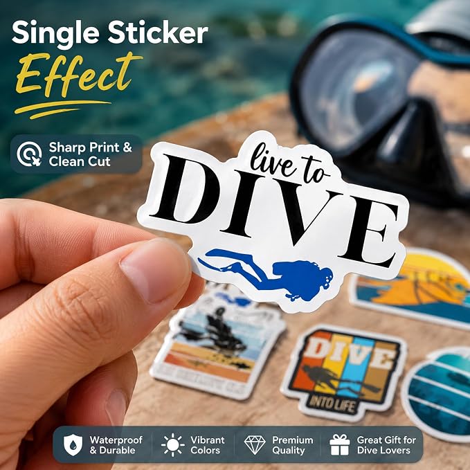 QTL Diving Stickers for Teens Adults, Diving Party Supplies, Waterproof Vinyl Stickers for Water Bottles and Laptop, 55PCS