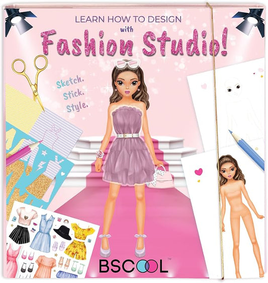 BSCOOL Fashion Studio Dress Up, Drawing, Coloring. Little Designer Creativity Book for Kids 4 and Up with Stickers, Stencils, Textures - Creative Fashion Design Sketchbook for Girls.