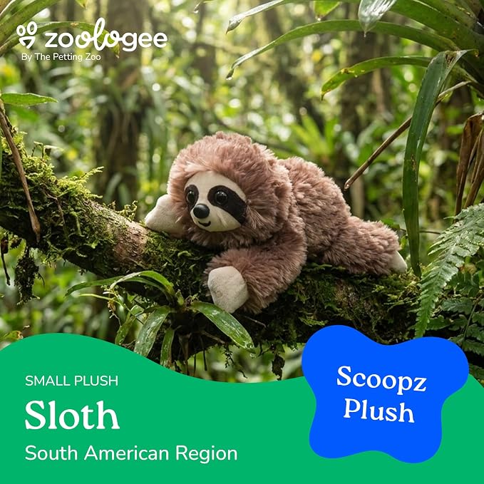 The Petting Zoo Sloth Stuffed Animal Plushie, Gifts for Kids, Scoopz Wildlife Animals, Sloth Plush Toy, 8 inches
