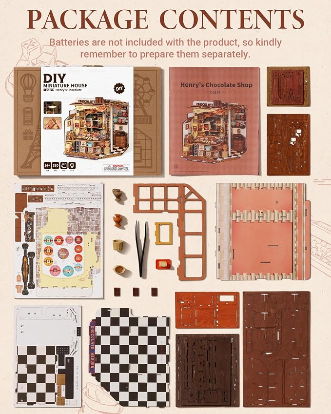 ROBOTIME DIY Miniature House Kit, Tiny House Building Kits，Mini Wooden Furniture Kit for Adults, Dollhouse for Birthday Christmas Craft Hobbies Gift（Henry's Chocolate）