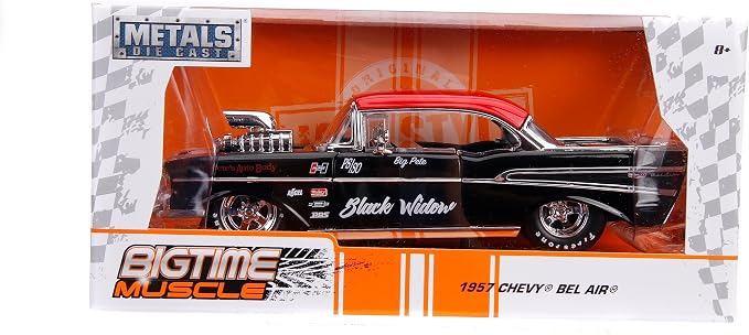 Jada Big Time Muscle 1:24 1957 Chevy Bel Air Die-Cast Car (Black/Red)