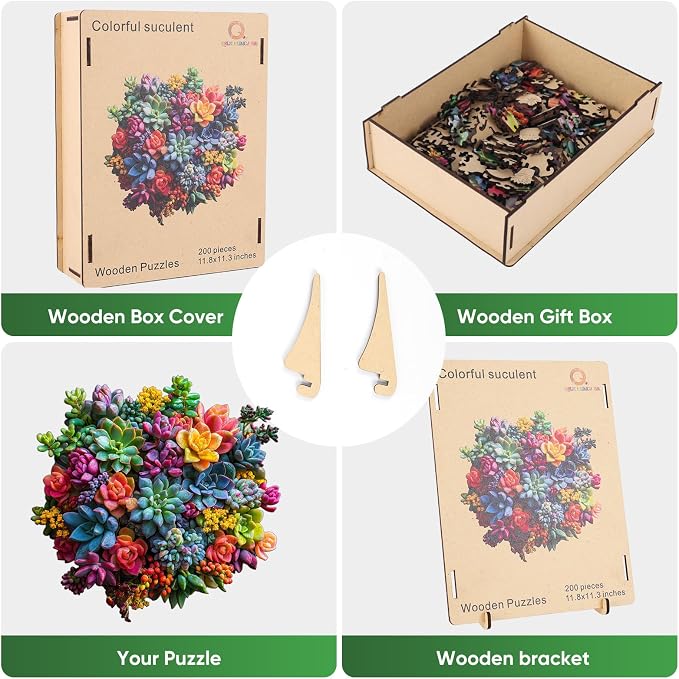 Wooden Puzzles for Adults,500Pieces Colorful Succulent Plants Jigsaw Puzzles,Unique Irregularly Shaped Animal Wooden Jigsaw Puzzle for Adult Family Game Thanksgiving Gift,17.2 * 16.6in
