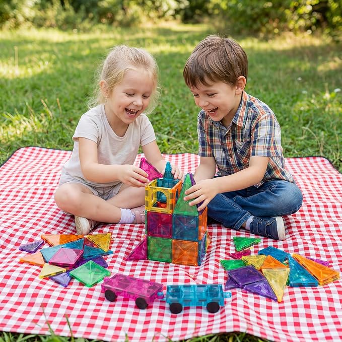 Bmag 100PCS Magnet Building Blocks with 2 Cars for Kids, Magnetic Tiles Stacking Building Set for Boys Girls, STEM Preschool Educational Learning Construction Toy