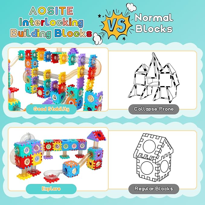 AOSITE 234 PCS STEM Marble Run Building Learning Toy Kid Gift Construction Race Track Marbles Run Building Block for 4 5 6 7 8 9 10 11 12Years, Creative Marble Run Games Boy Girl Birthday Xmas Present