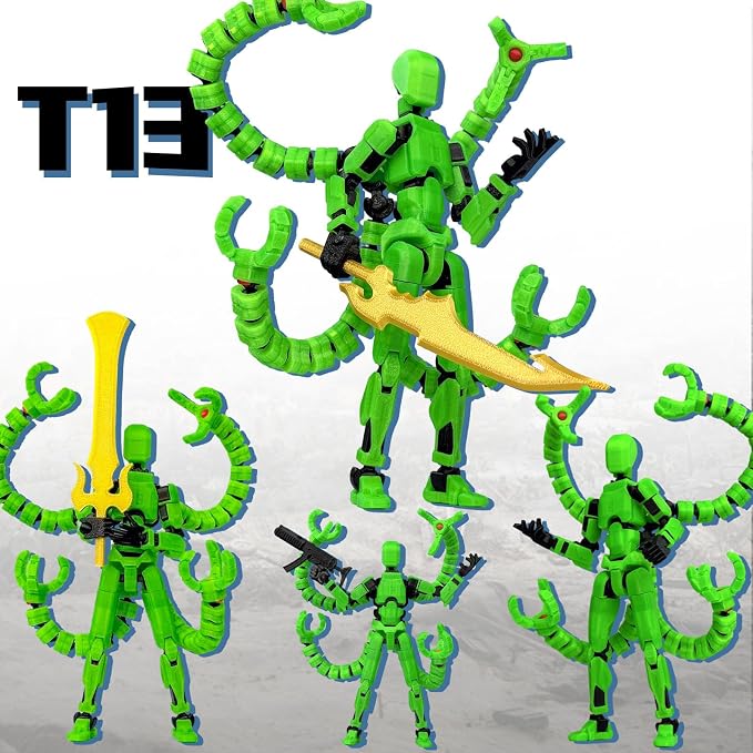 T13 Already Assembled Action Figure Accessories,T13 Multi-Jointed Movable,for Collectors Desktop Decorations t-13 Movability 3D Printed Toys (Luminous Green, 7.2 Inch)