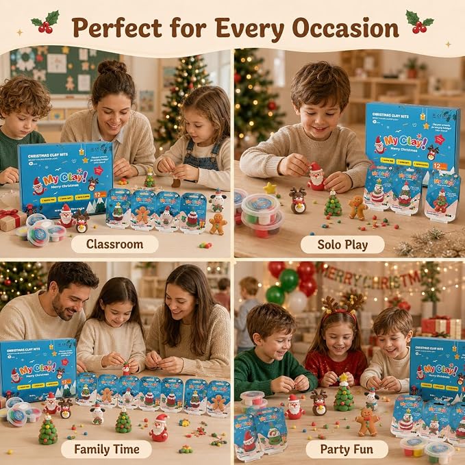 Air Dry Clay for Kids, 12 Christmas Modeling Clay DIY Model Magic Clay Kit with Tools&Tutorials, Soft&Non-Sticky, Safe&Non-Toxic, Creatible Art Crafts Toys Gifts for Kids,Christmas Crafts Xmas Gift