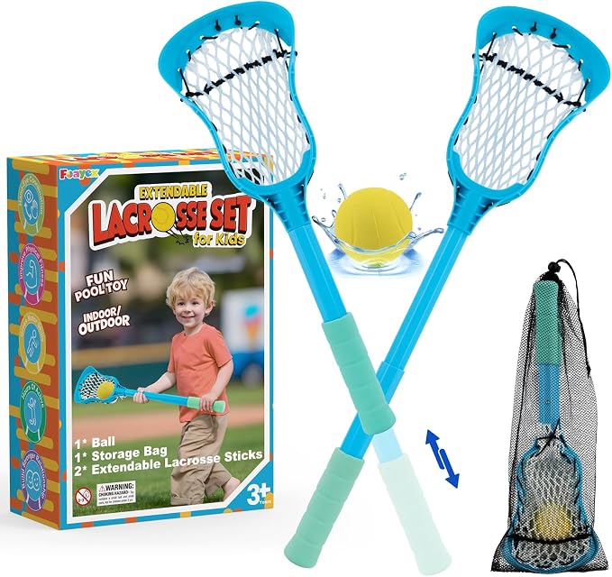Foayex Adjustable Kids Lacrosse Stick, Outside Toys for Pool Beach Yard, Toddler Mini Water Lacrosse Set with Ball, Lacrosse Gifts for 3 4 5 6 7 8 Year Old Boys Girls, Outdoor Games for Kids Ages 4-8