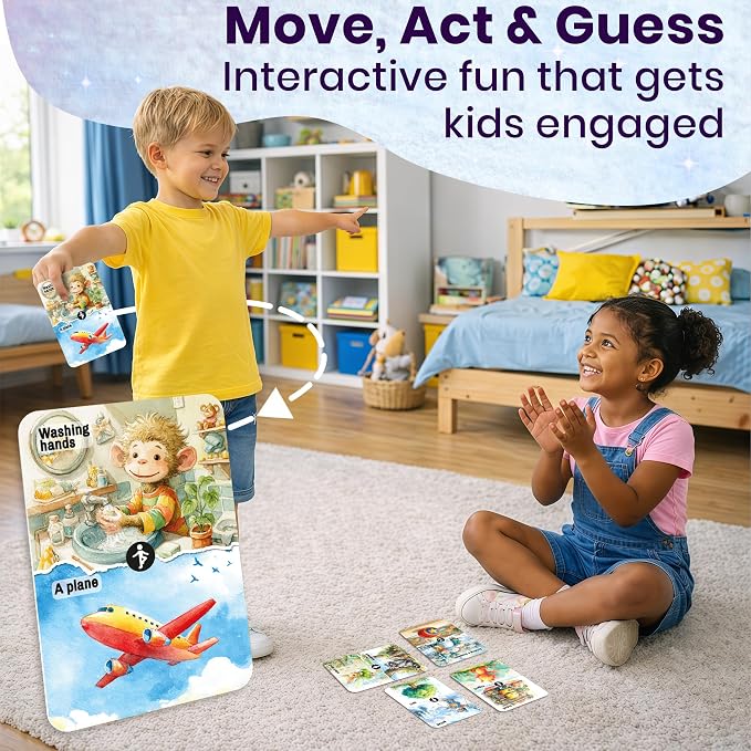 QUOKKA Charades Games for Kids Ages 4–8 – Charades for Kids 8-12 and Family — 200 Act and Guess Active Tasks with Extra Twists — Fun Party Card Game for Children at Home, Classroom or Camping