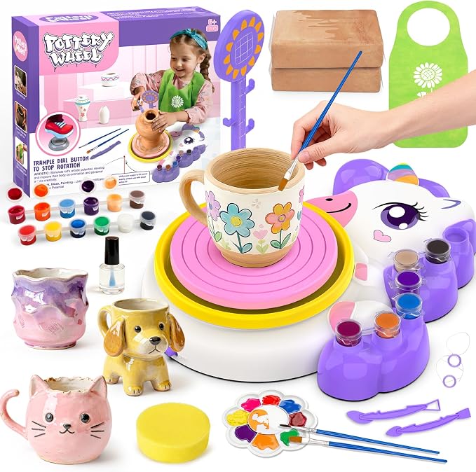 Pottery Wheel for Kids, Arts and Crafts for Kids Ages 8-12, Complete Pottery Painting Craft Kit with Clay, Art Supplies for Kids Toys Girls Birthday Christmas Gift for 6 7 8 9 10 11 12+, Purple