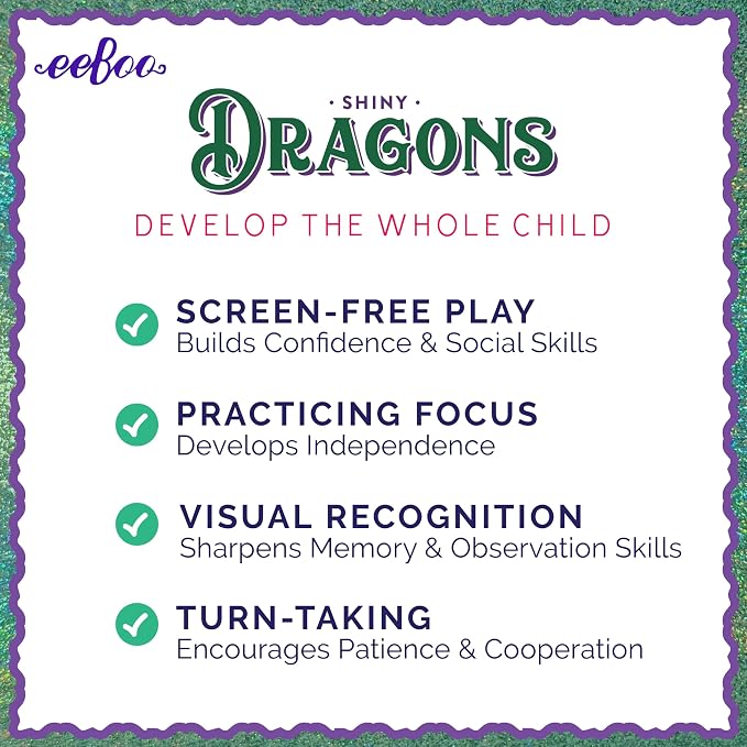 eeBoo: Memory and Matching Game - Shiny Dragons - 24 Pairs, Develops Recognition, Concentration, Memory & Vocabulary Skills, Age 3+
