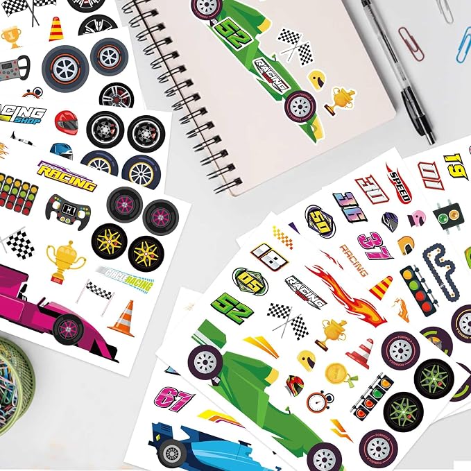 24 Sheets Car Stickers for Kids, DIY Race Car Sticker | Make Your Own Stickers, Race Party Favors, Birthday Party Decorations