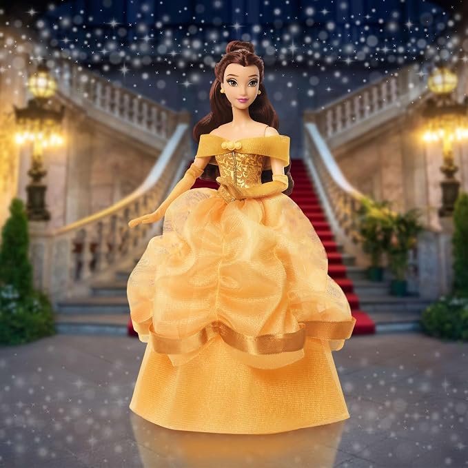 Mattel Disney Princess Belle Sparkling Princess Fashion Doll & Accessories w/Removable Dress, Shoes & Earrings, Inspired by Beauty & the Beast Movie