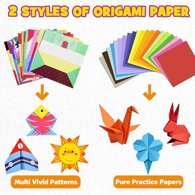 Pigipigi Kids Craft Origami Paper Kit for Kids Ages 5-8 8-12, with Guiding Book, 230 Sheets DIY Art and Crafts Supplies, Colorful Folding Papers Set Projects Gifts Activity for Boy Girl Toys(Cartoon)