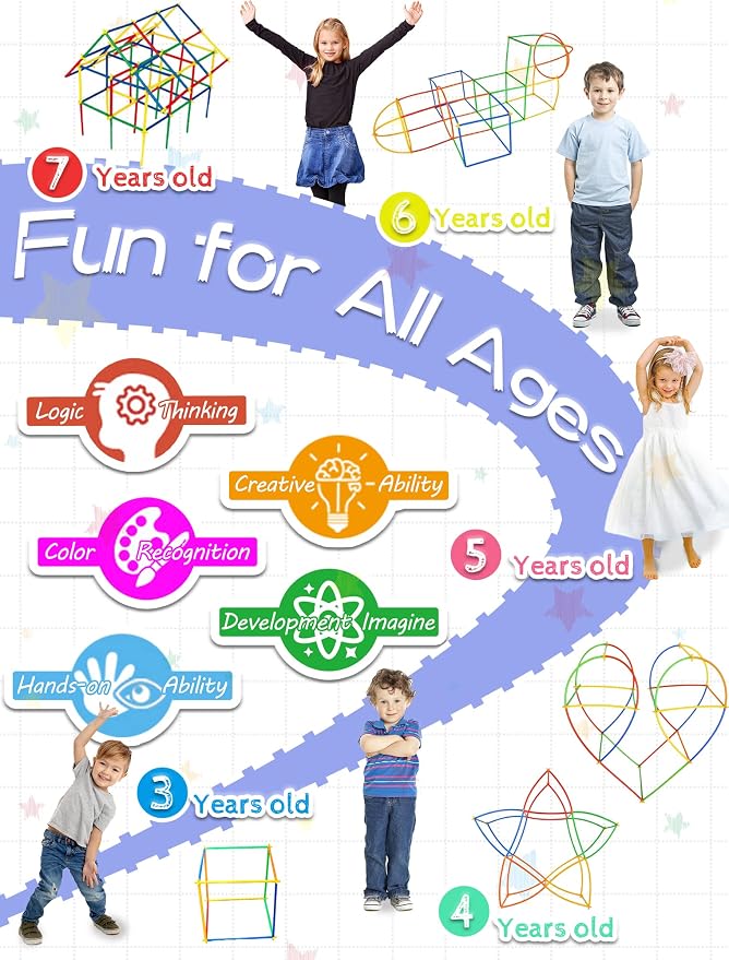 600PCS STEM Building Toys, Straw Constructor Toys Up Grade Engineering Building Sets for Kids Develops Motor Skills and Logic Thinking, Fun Educational Toy Great for Gift