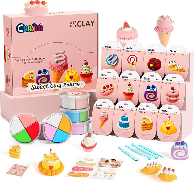 12-Color Air Dry Clay, Dessert-Themed Ultra-Light Clay, Kids 3+ | Ideal for dessert-themed pretend play, DIY crafts, & party favors. Designed for kids 3+, toddlers, preschoolers, boys & girls