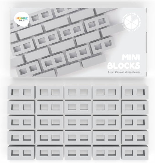 Inspire My Play 25 x Mini Silicone Building Blocks for Sensory and Messy Play - Construction Bin Filler - Creativity for Kids