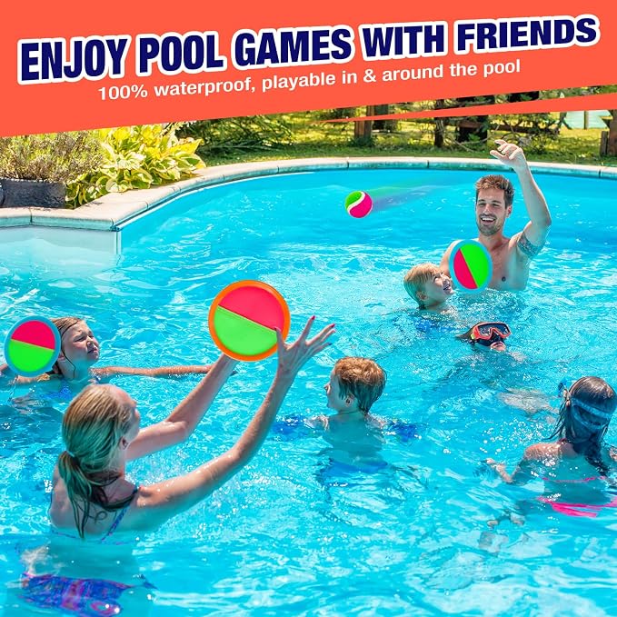Toss and Catch Ball Game Set - Outdoor & Indoor Sports Toys for Kids - Outside Games for Yard, Lawn, Camping, Beach, Pool - Classic Sticky Paddle Ball Toy for 3 4 5 6 7 8-12 Year Old Boys Girls Gifts