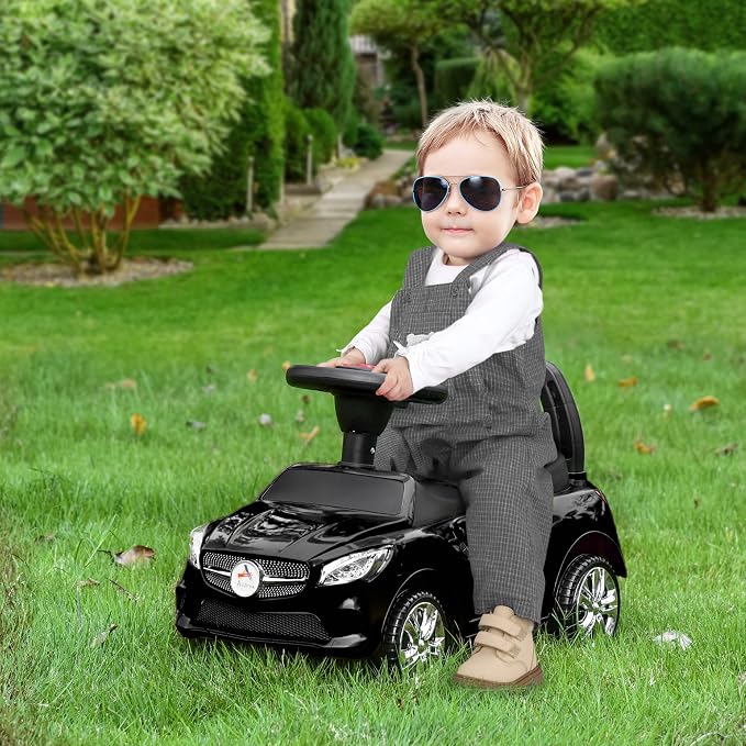 Aosom Kids Ride On Push Car, Foot-to-Floor Walking Sliding Toy Car for Toddler with Working Horn, Music, Headlights and Storage, Black
