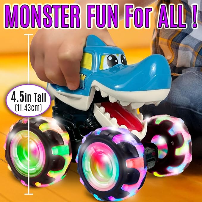 stargo - Shark Monster Truck Toy - Light Up Chomping Pull Back Truck - Press and Go Cars for Easter Basket Stuffers, Boy Birthday Gifts, Toys for Toddlers, Kids Ages 3-5 4-6 5-7 4-8