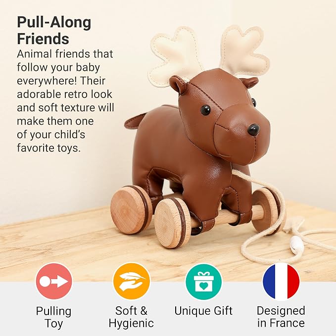 Little Big Friends Moose Pull Toy for Toddlers | Soft Walking Toy with Adjustable Cord | Classic Baby Push & Pull Toy | Bruce The Moose