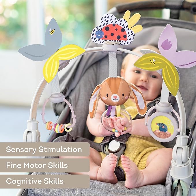 Taf Toys Baby Stroller Arch Toy, Car Seat Toys, Adjustable Arch Stroller Toy with 6 Hanging Sensory Activity Toys, Fits on Baby Bouncer, Bassinet, Crib, Infant Toy Bar Boy Girl 0-18 Months