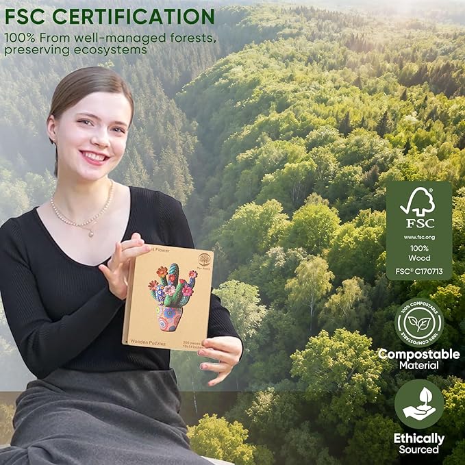 Mys Aurora Puzzles for Adults Cactus Flower Wooden Puzzles, 500 Pieces Unique Shaped Jigsaw Puzzles, Birthday for Family Adults, Fun Challenge Game 16.7'' x 23.4''