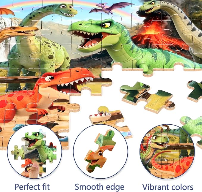 MZZOTOY Cartoon Dinosaur Puzzle for Kids Ages 4-8, 60 Pieces Jigsaw Puzzles for Kids Ages 3-5， Learning Educational Puzzles Toys Great Gift for Boys Girls in a Metal Box